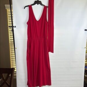 Time and Tru Red Sleeveless Jumpsuit with V-Neck, Medium